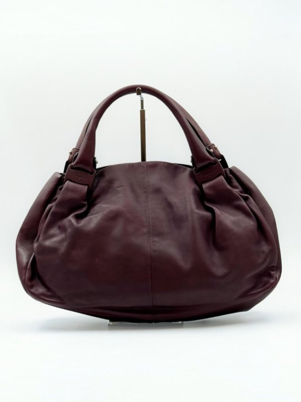 Salvatore Ferragamo Burgundy Leather Large Hobo Shoulder Tote Bag
